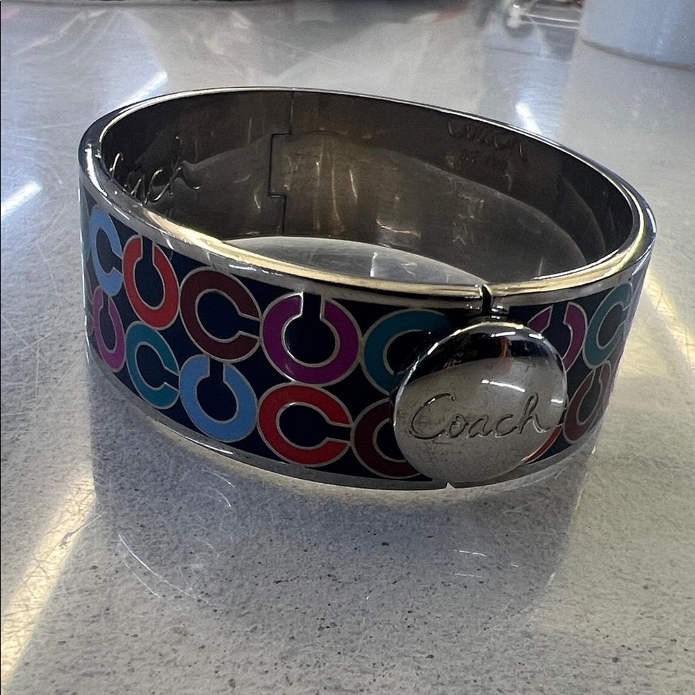 Coach Silver and Multicolor Logo enamel Bangle